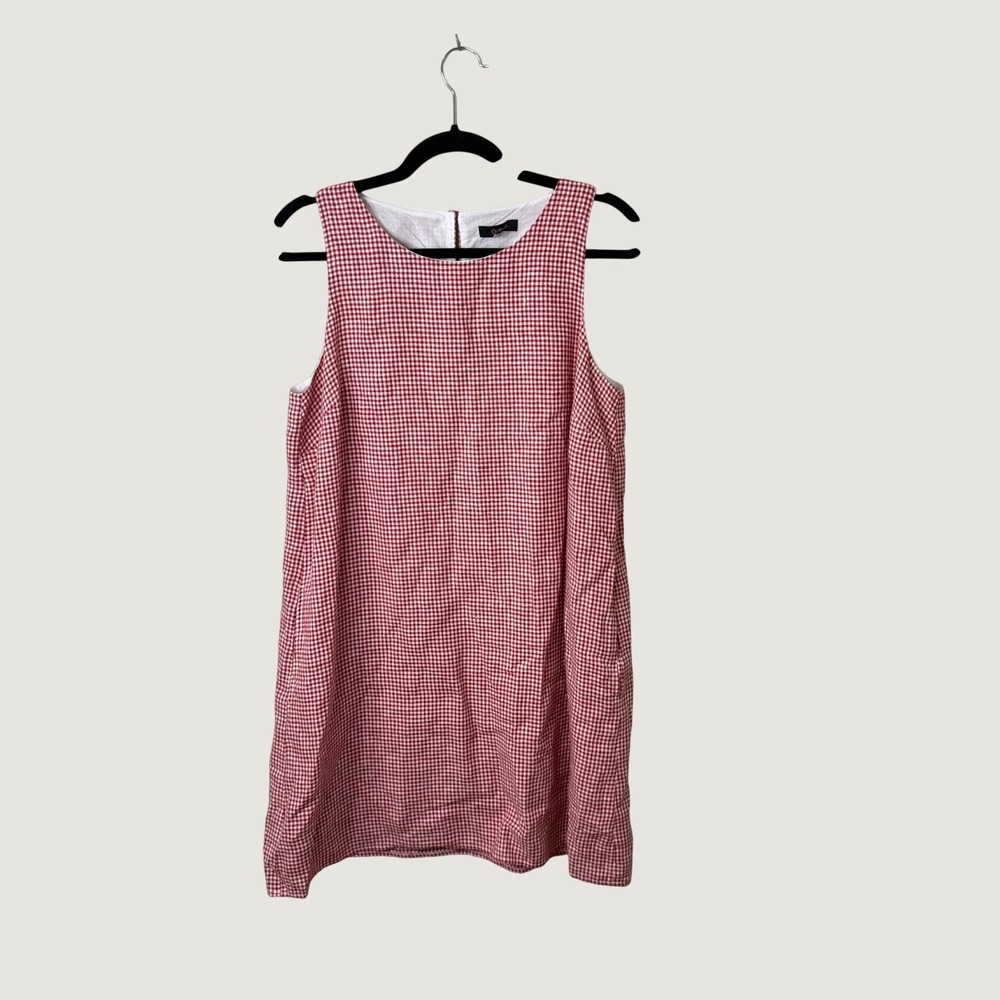 Quince Premium Flax Linen Dress M Red Gingham Plaid Fall Layering Cottagecore